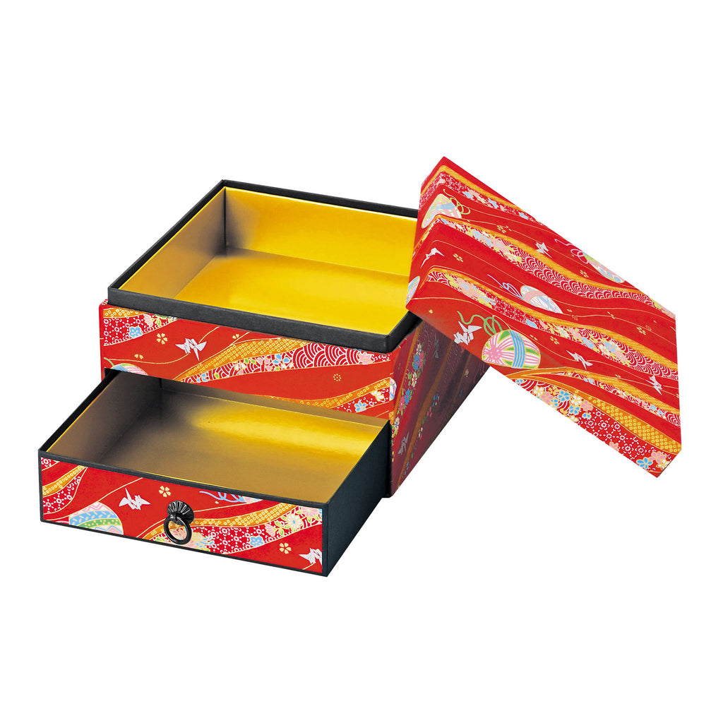 Yuzen two-tiered paper box (with drawer) Red – YOUBI.shop【用美