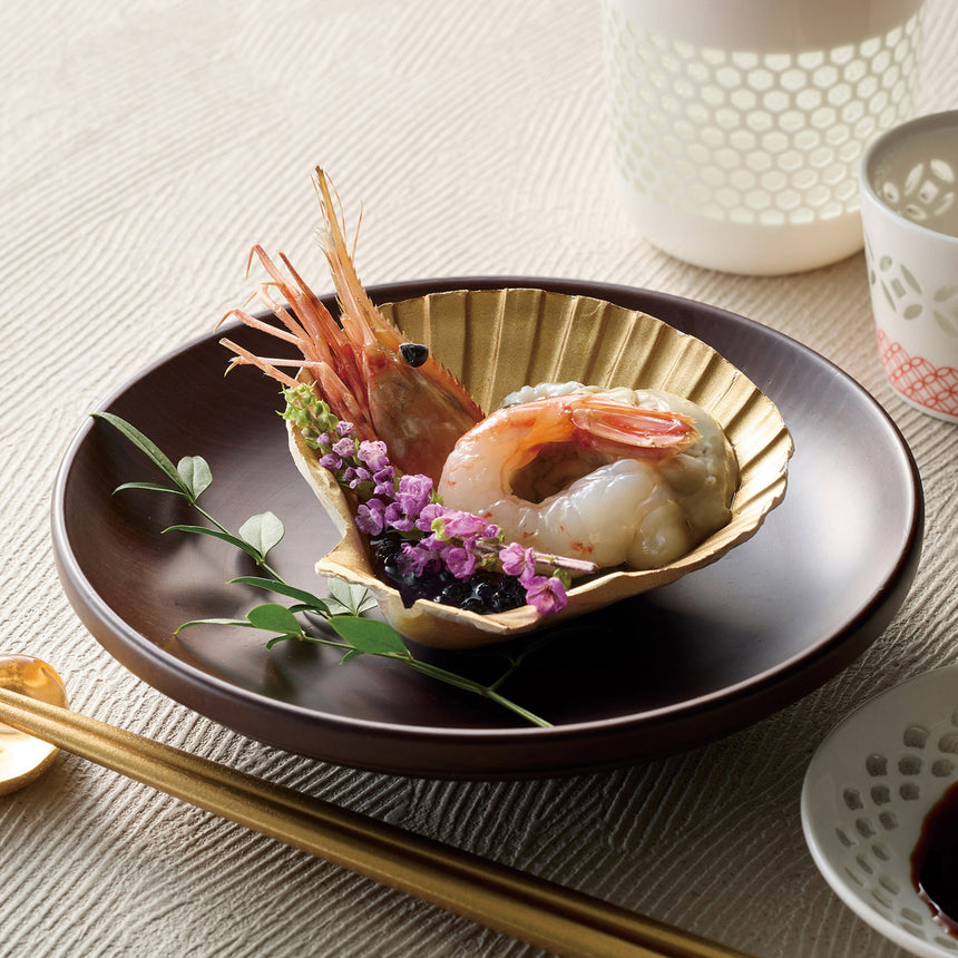 扇型貝殻皿 金塗り