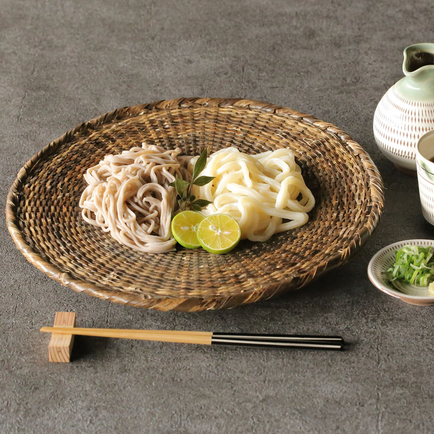 Black bamboo woven soba basket