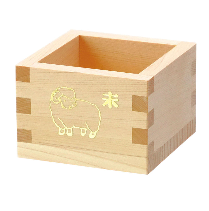 ひのき・一合桝　金箔押　未　(無塗装)
