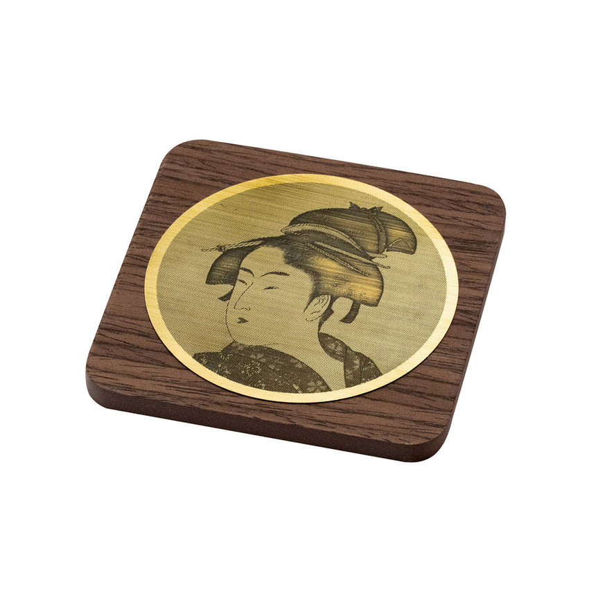 真鍮･浮世絵コースター(木台付)四角
