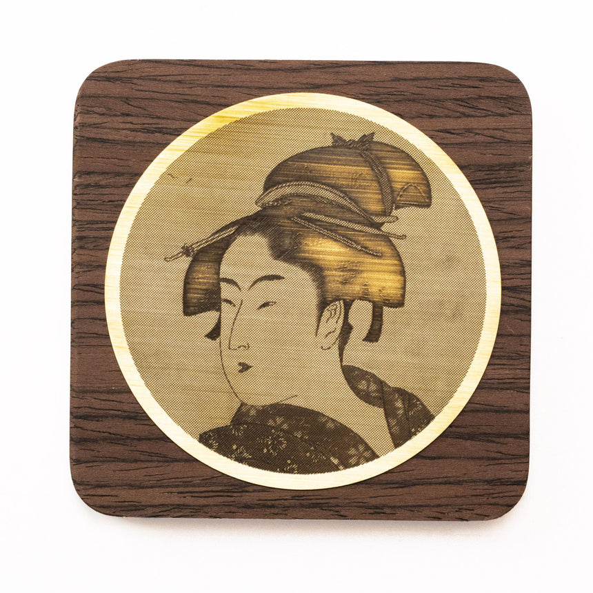 真鍮･浮世絵コースター(木台付)四角