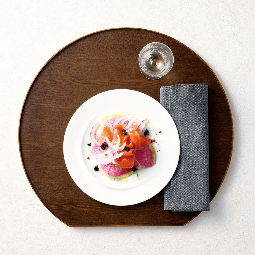 タモ薄型両面盆　半月（クリアー/こげ茶）