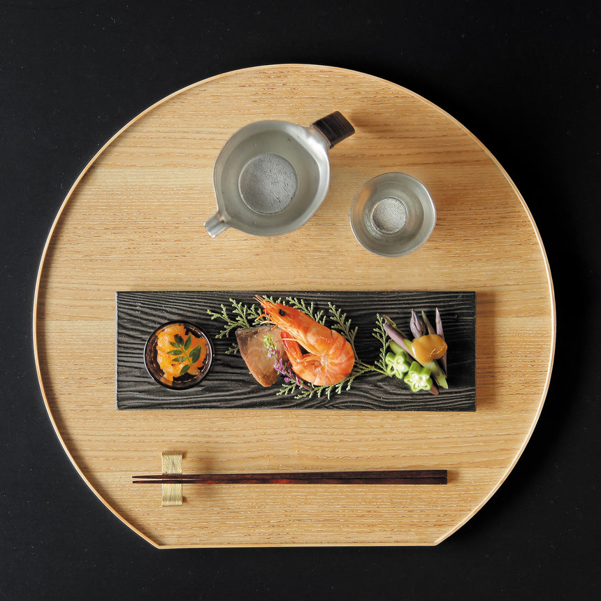 タモ薄型両面盆　半月（クリアー/こげ茶）