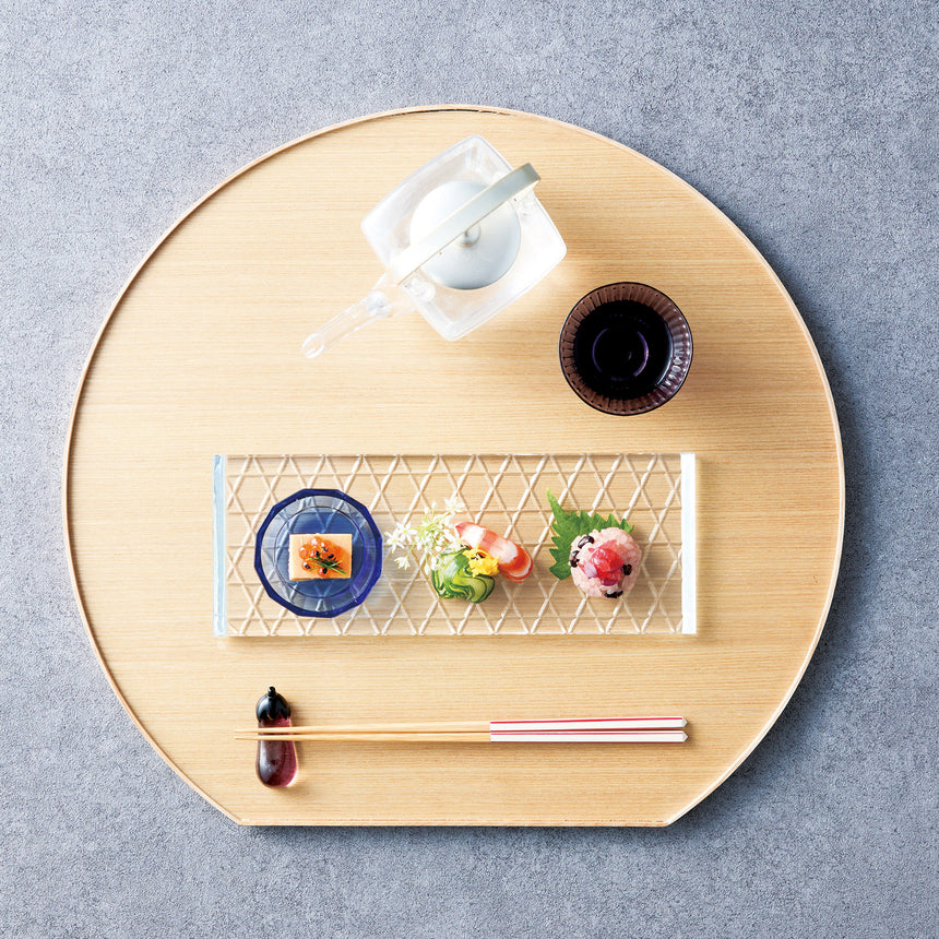 タモ薄型両面盆　半月（クリアー/こげ茶）