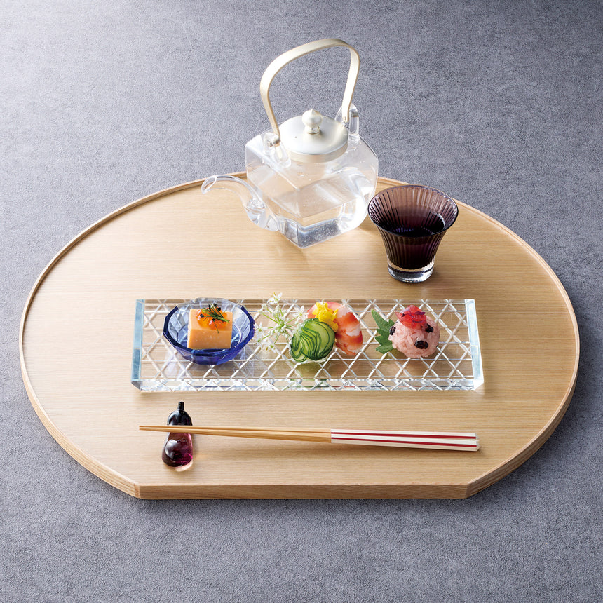 タモ薄型両面盆　半月（クリアー/こげ茶）