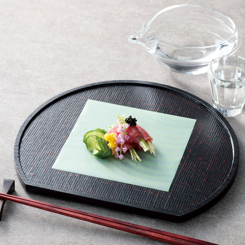 ミニ半月盆漆塗り風　曙