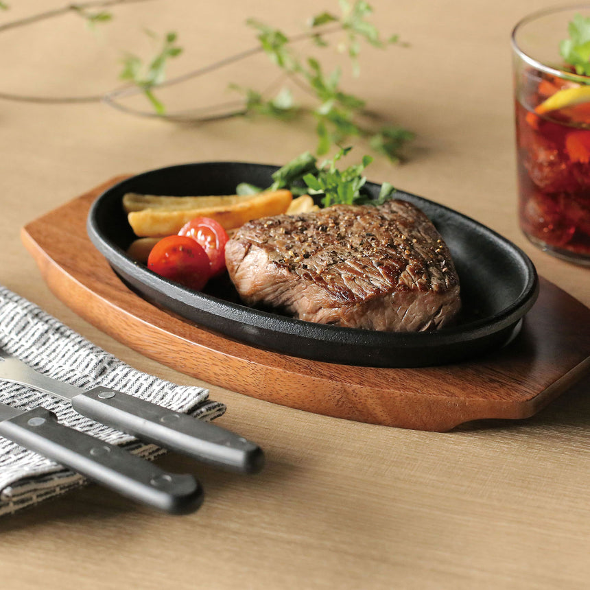 Oval mini steak plate (with wooden stand)