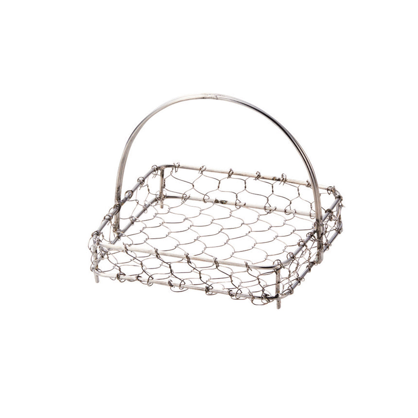 ステンレス・亀甲手編み手提篭 正角