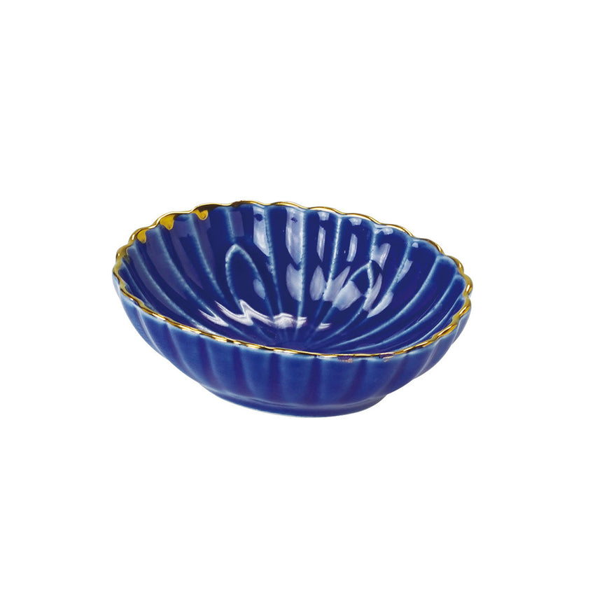 Oval Chrysanthemum Plate (Blue)