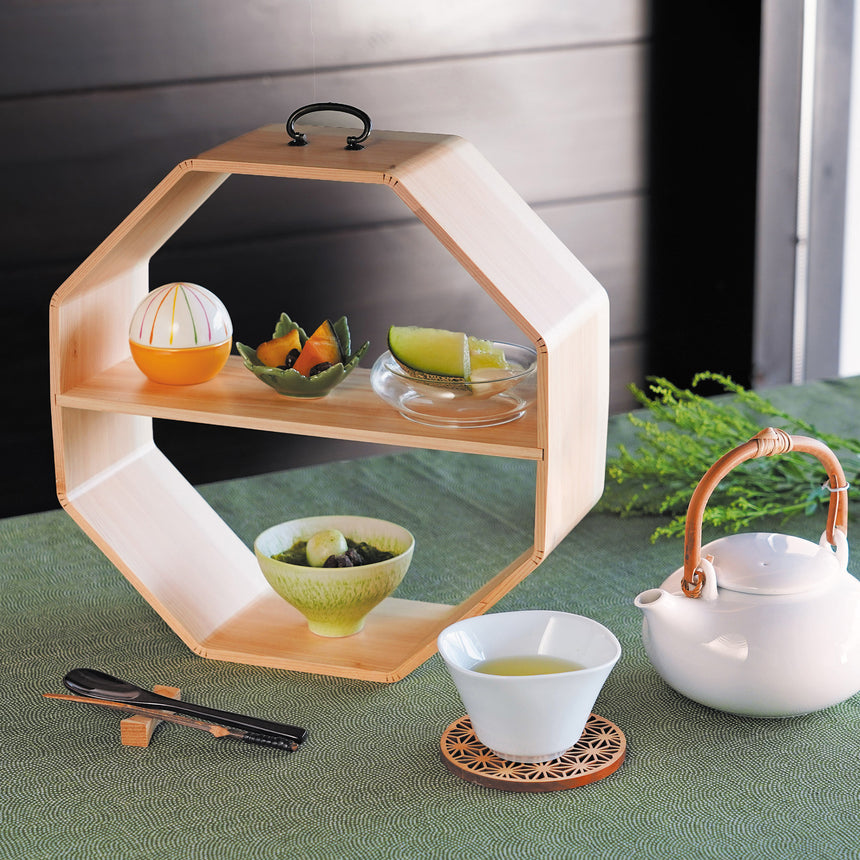 ひのき・曲げ八角手提料理棚