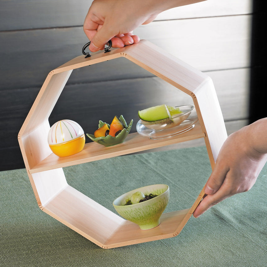 ひのき・曲げ八角手提料理棚