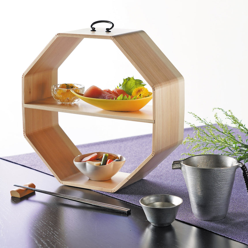 ひのき・曲げ八角手提料理棚