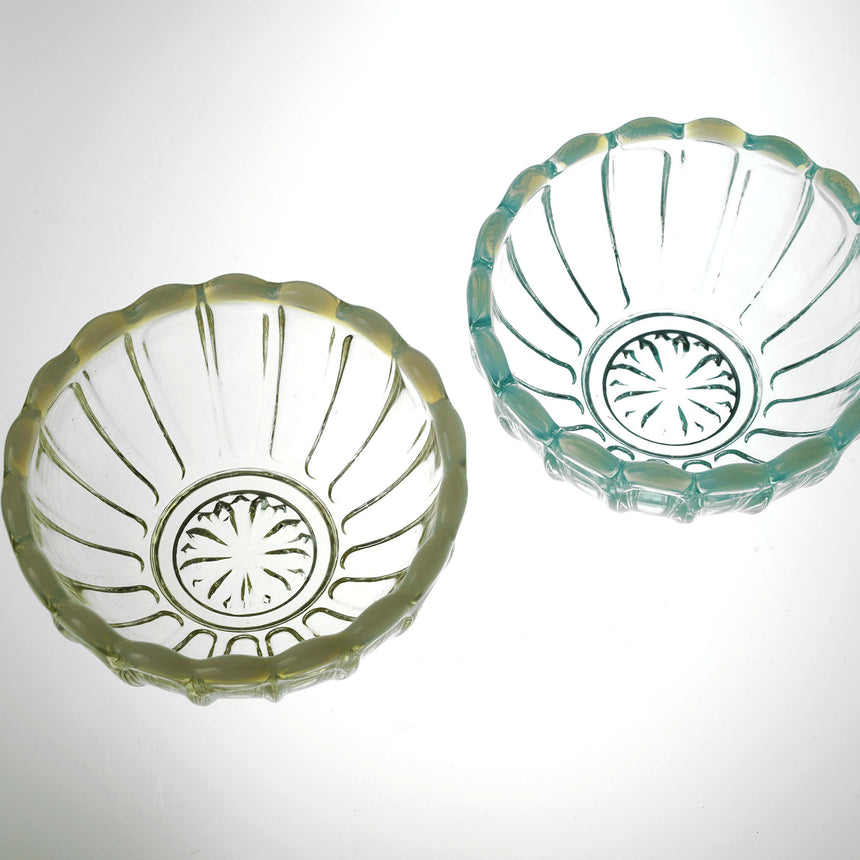 Chrysanthemum-shaped glass delicacy container, sepia