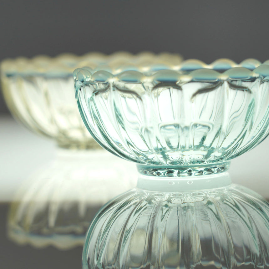 Chrysanthemum-shaped glass delicacy container, sepia