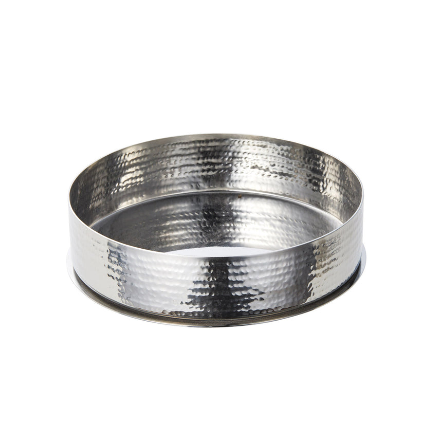 Stainless steel hammered appetizer serving dish with base, round
