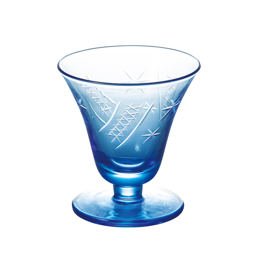 手彫硝子・高台珍味入　ルリ