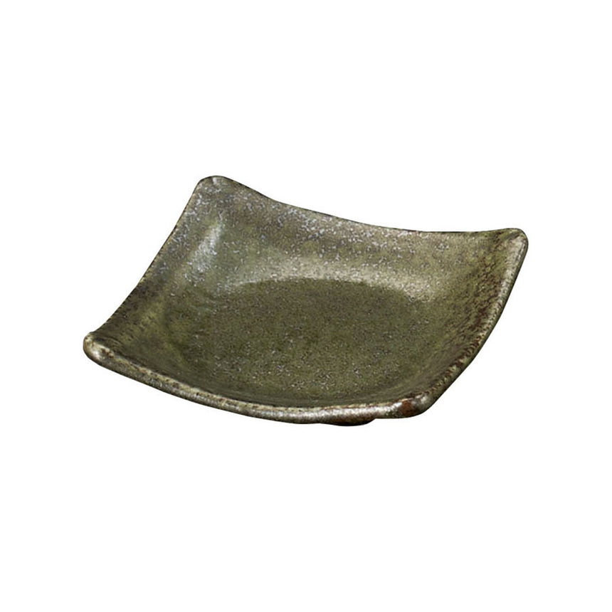 折り紙角皿　織部斑