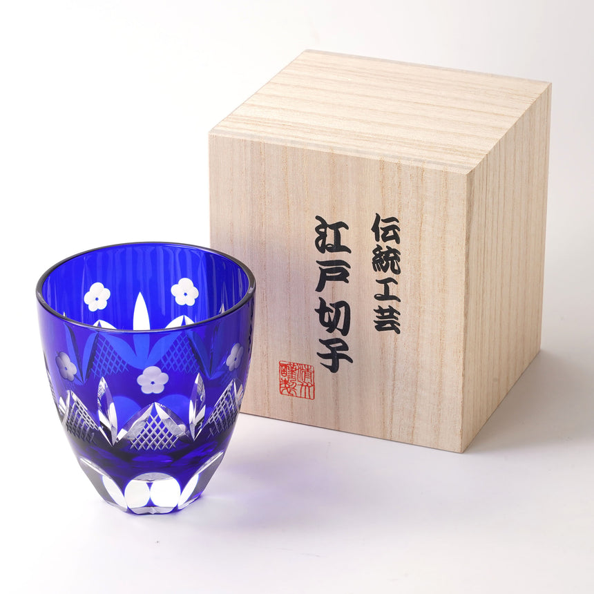 江戸切子　ロックグラス　松竹梅　(瑠璃)