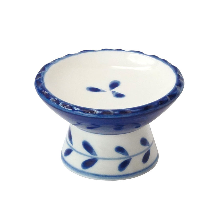 手描き　高台珍味皿　藍