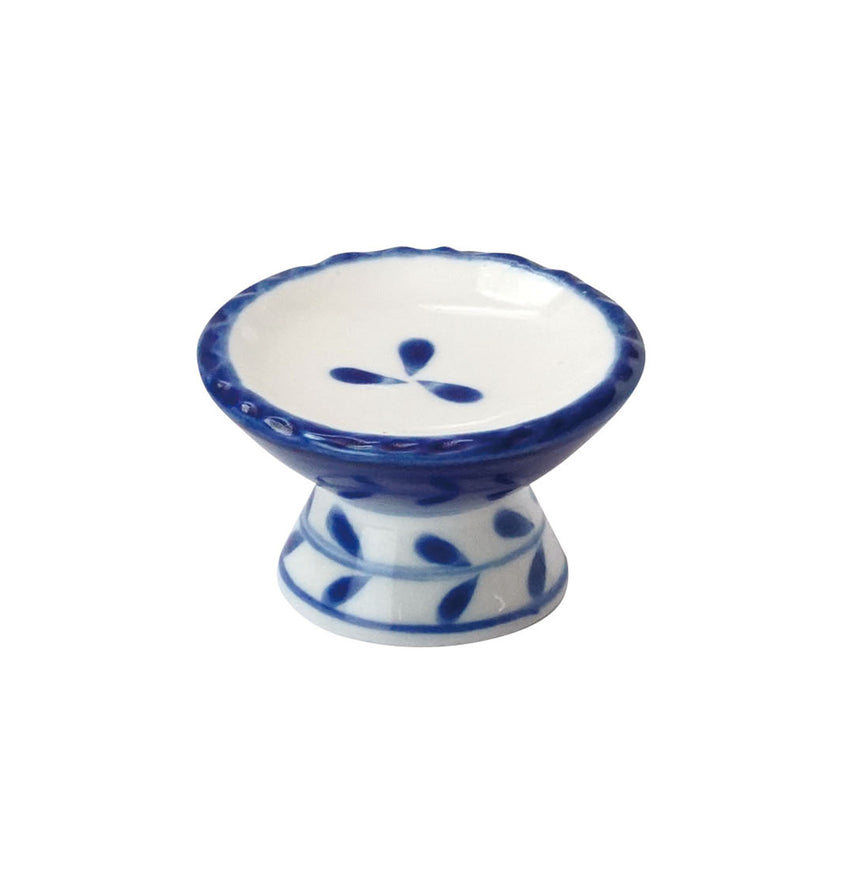 手描き　高台珍味皿　藍