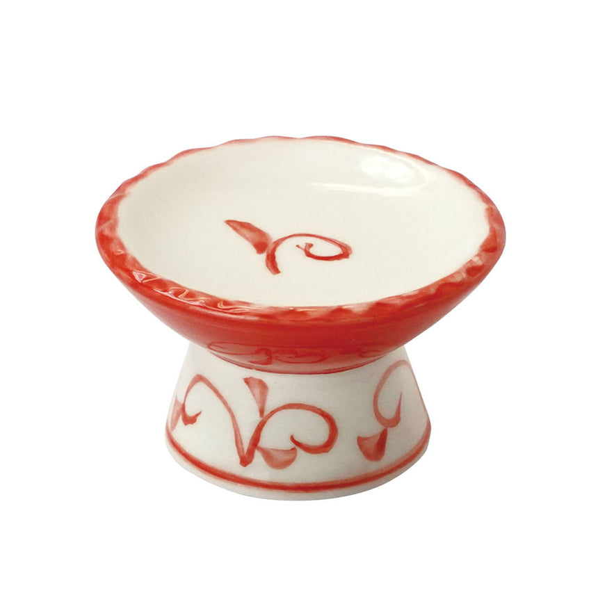 手描き　高台珍味皿　朱