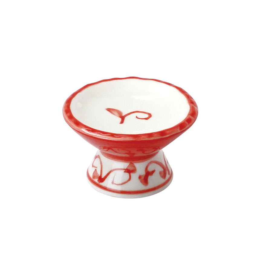 手描き　高台珍味皿　朱