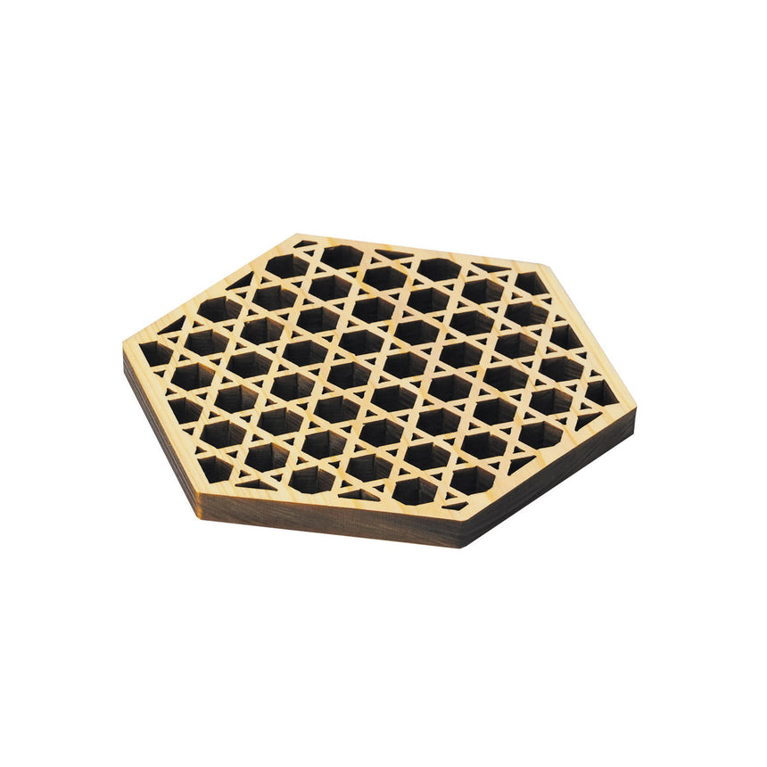 ひのき細密・六角コースター　籠目(EXP塗装付)