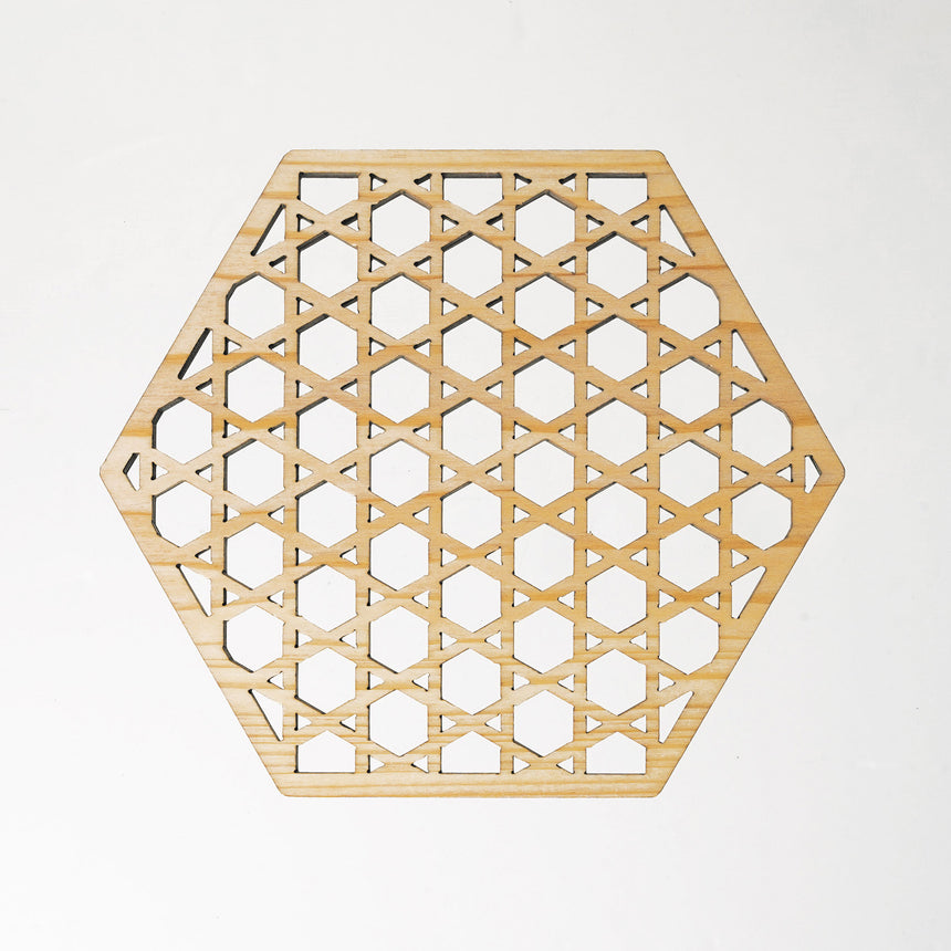 ひのき細密・六角コースター　籠目(EXP塗装付)