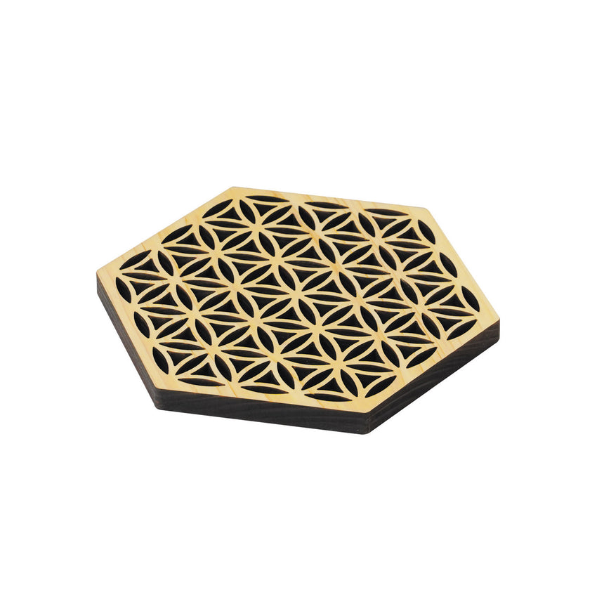 ひのき細密・六角コースター　華重ね(EXP塗装付)