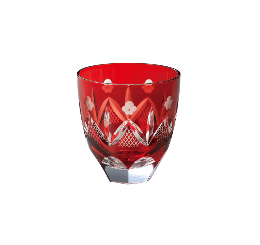 江戸切子　ロックグラス　松竹梅 (赤)