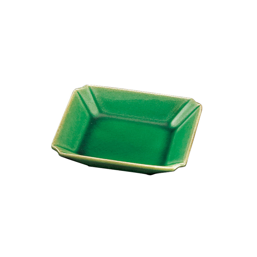 緑釉隅切角皿